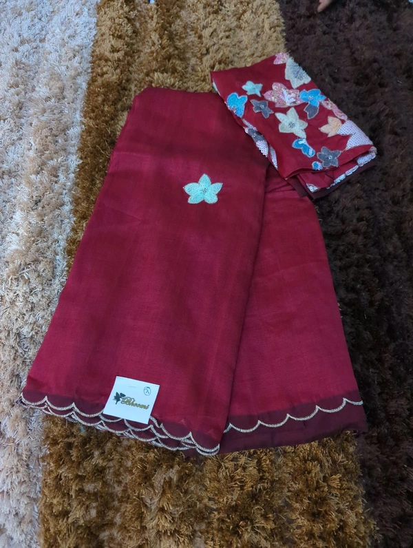 Pure Hand Loom Mangalagiri  With Designer Blouse - Maroon 7