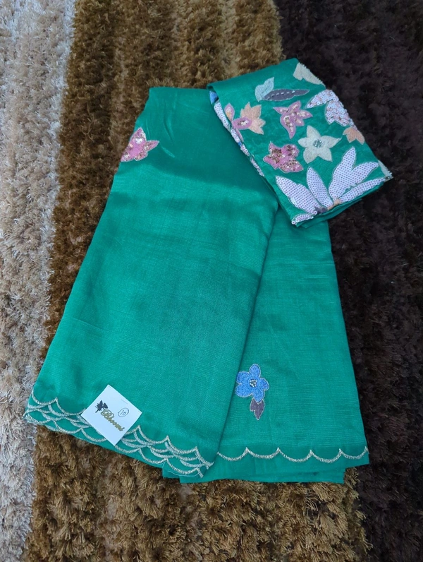 Pure Hand Loom Mangalagiri  With Designer Blouse - Teal 10