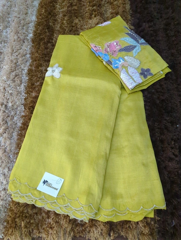 Pure Hand Loom Mangalagiri  With Designer Blouse - Buddha Gold 11