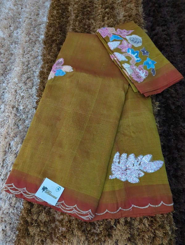 Pure Hand Loom Mangalagiri  With Designer Blouse - Olive 12
