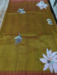 Pure Hand Loom Mangalagiri  With Designer Blouse - Olive 12