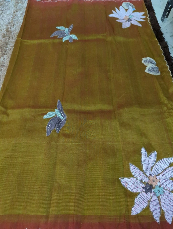 Pure Hand Loom Mangalagiri  With Designer Blouse - Olive 12