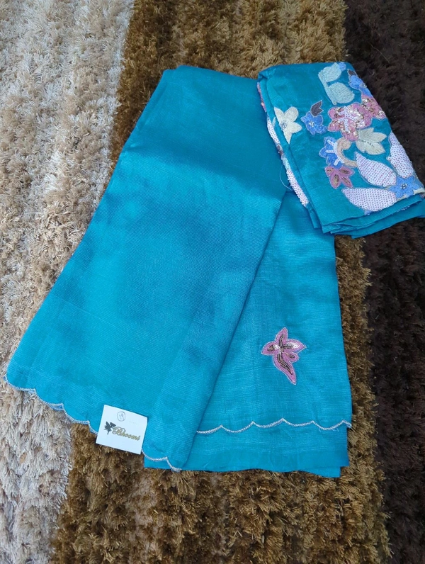 Pure Hand Loom Mangalagiri  With Designer Blouse - sky blue 19