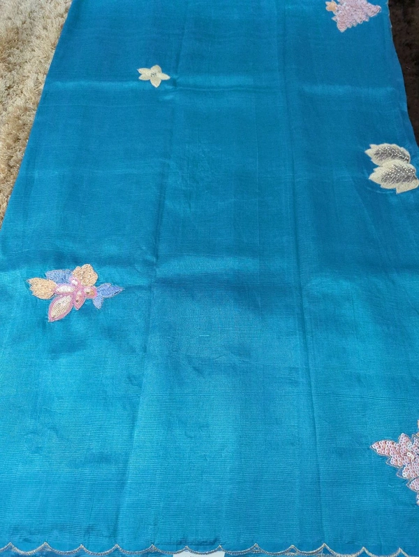 Pure Hand Loom Mangalagiri  With Designer Blouse - sky blue 19
