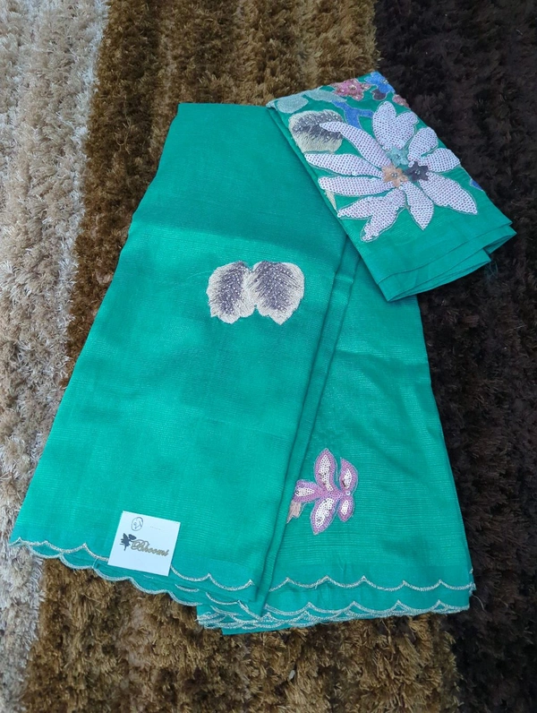 Pure Hand Loom Mangalagiri  With Designer Blouse - Eastern Blue 21