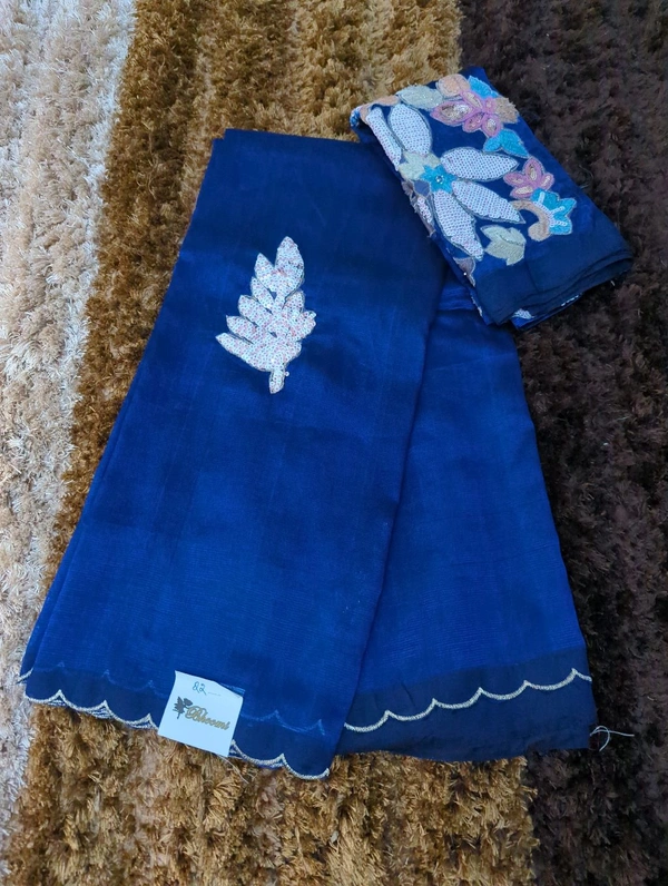 Pure Hand Loom Mangalagiri  With Designer Blouse - Navy Blue 22