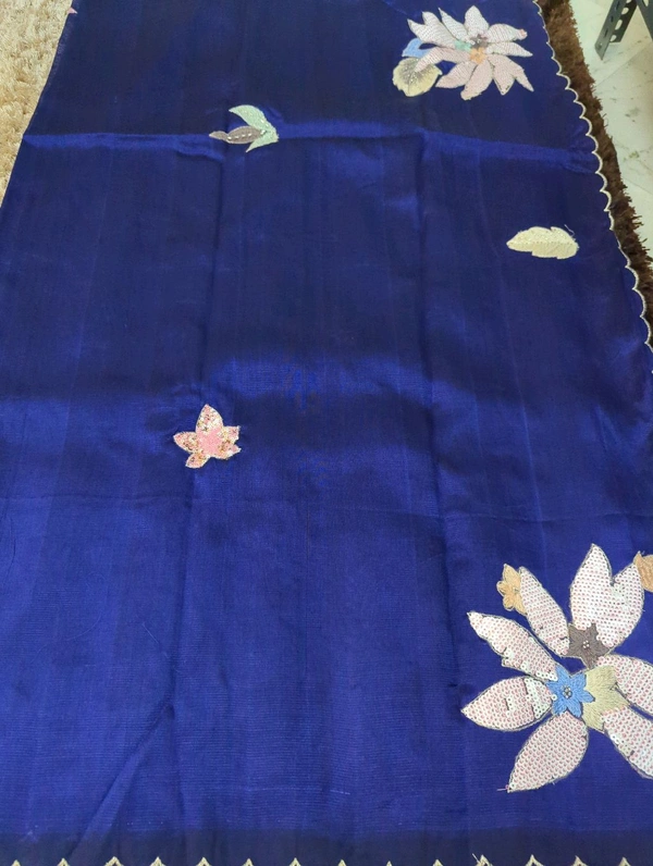 Pure Hand Loom Mangalagiri  With Designer Blouse - Navy Blue 22