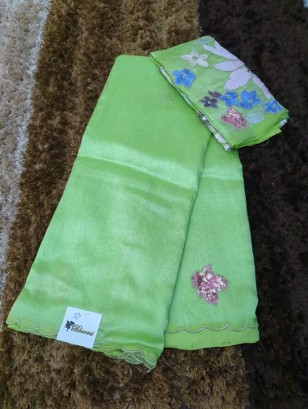 Pure Hand Loom Mangalagiri  With Designer Blouse - Snowy Mint 23