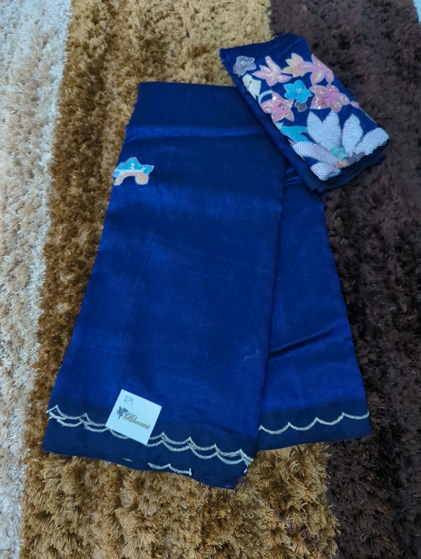 Pure Hand Loom Mangalagiri  With Designer Blouse - Navy Blue 24