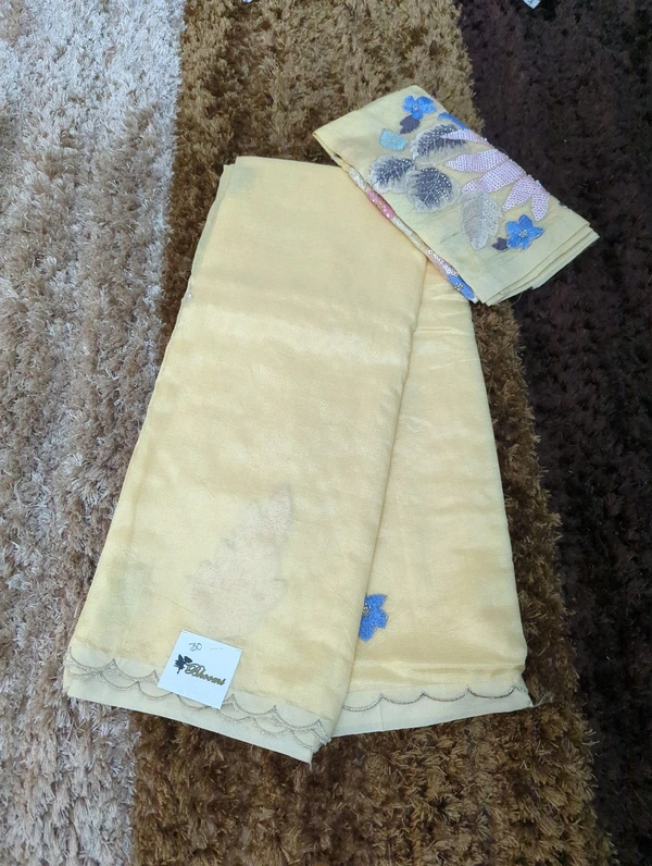 Pure Hand Loom Mangalagiri  With Designer Blouse - Cream 30