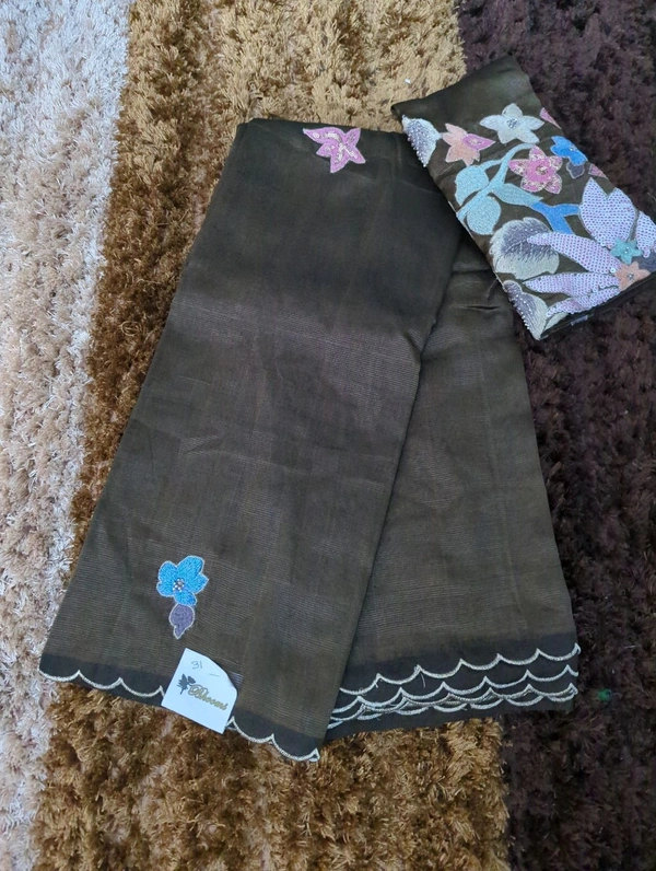 Pure Hand Loom Mangalagiri  With Designer Blouse - Morocco Brown 31