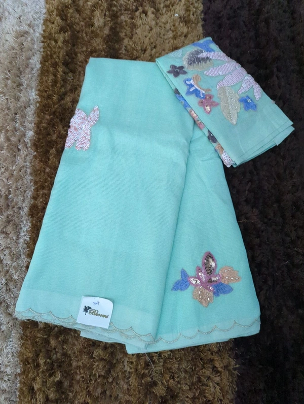 Pure Hand Loom Mangalagiri  With Designer Blouse - Jungle Mist 34