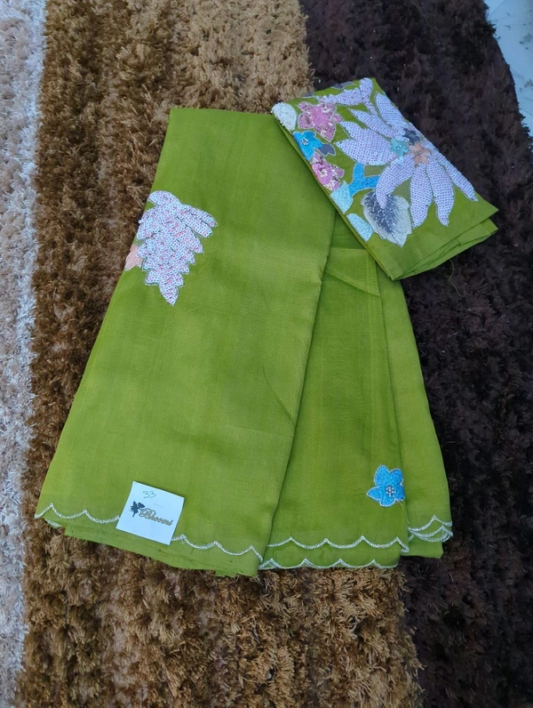 Pure Hand Loom Mangalagiri  With Designer Blouse - Glade Green 33