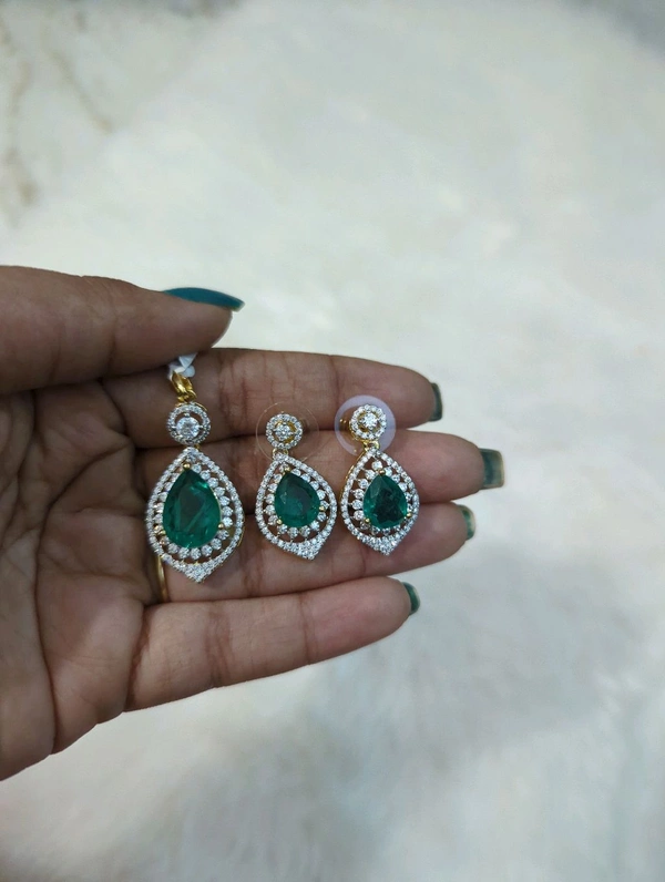 Diamond Copy Pendent With Earrings  - Vz, green