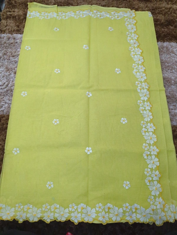 Pure Cotton Kota Embroidery  - Yellow
