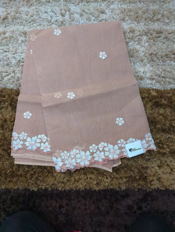 Pure Cotton Kota Embroidery  - Tan