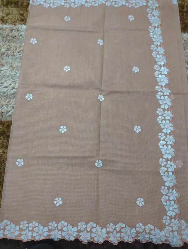 Pure Cotton Kota Embroidery  - Tan