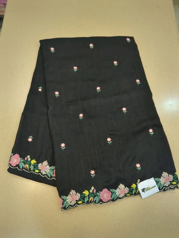 Pure Vichitra Silk  - Black