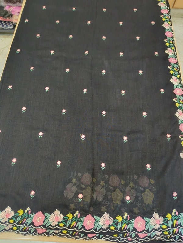 Pure Vichitra Silk  - Black