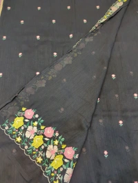 Pure Vichitra Silk  - Black