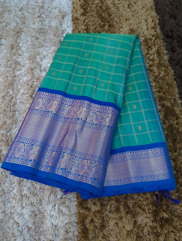 Pure Handloom Gadwal Pattu Kanchi Boardes - teal