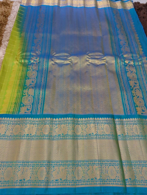 Pure Handloom Gadwal Pattu Kanchi Boardes - Yellow Green