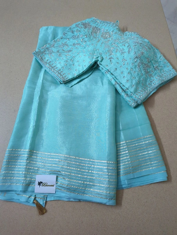 Soft Russian With Desiner Readymade Blouse  - sky blue