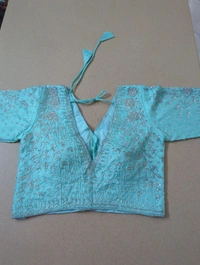 Soft Russian With Desiner Readymade Blouse  - sky blue