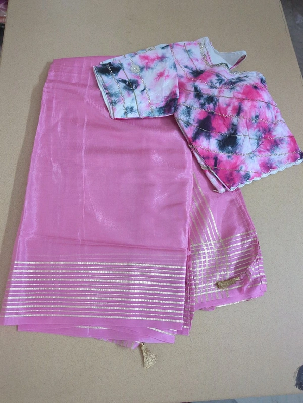 Soft Russian With Desiner Ready Made Blouse  - Blush Pink