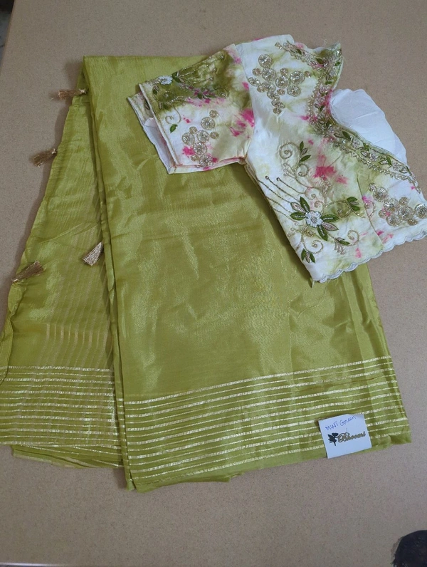 Soft Russian With Desiner Ready Made Blouse  - Mint Green