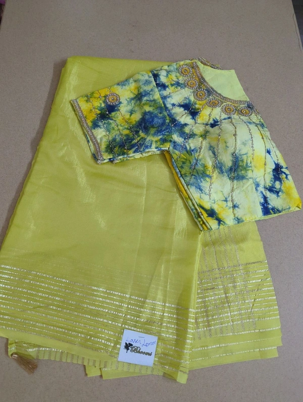 Soft Russian With Desiner Ready Made Blouse  - Laser Lemon