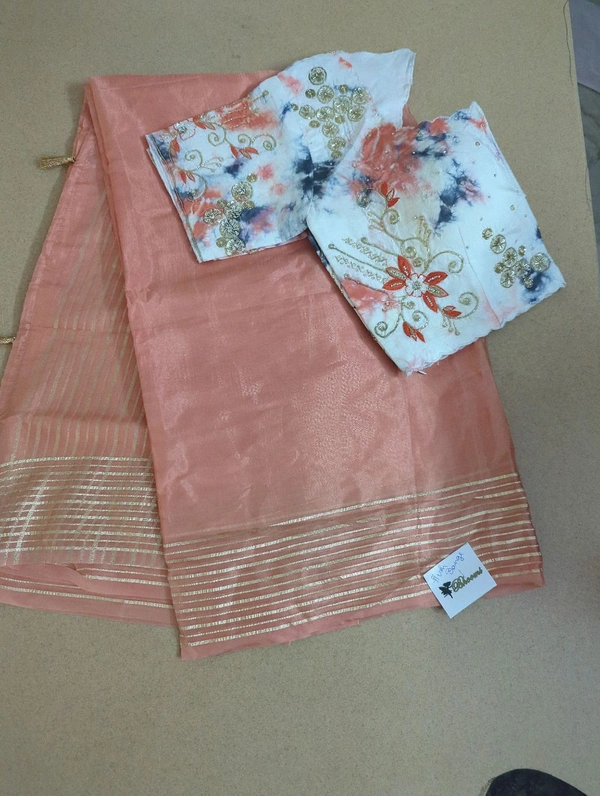 Soft Russian With Desiner Ready Made Blouse  - Flush Orange