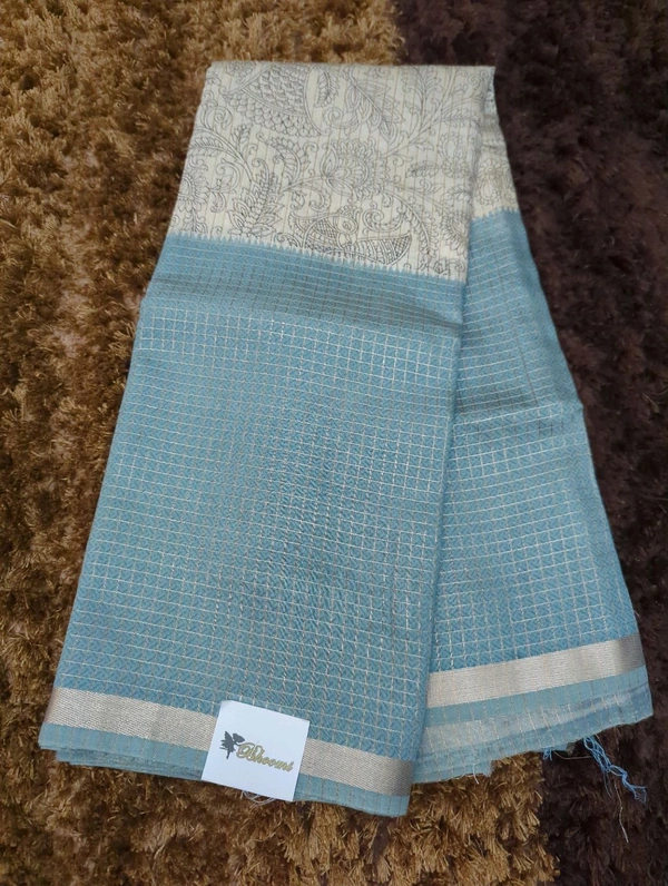 Tussar Checks - Jungle Mist