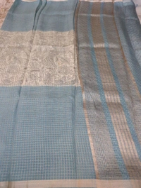 Tussar Checks - Jungle Mist