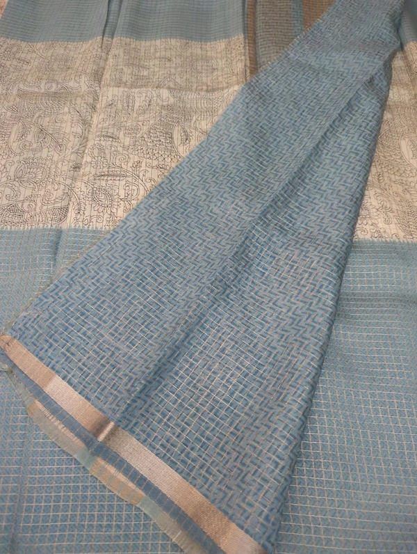 Tussar Checks - Jungle Mist