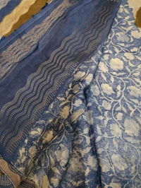 Pure Mushru With Block Print - Cornflower Blue 8