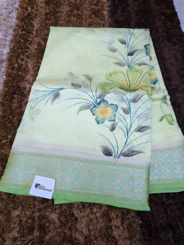 Mango Tusser Hand-painted  - green