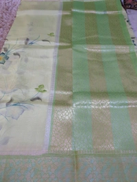 Mango Tusser Hand-painted  - green