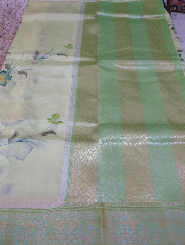 Mango Tusser Hand-painted  - green