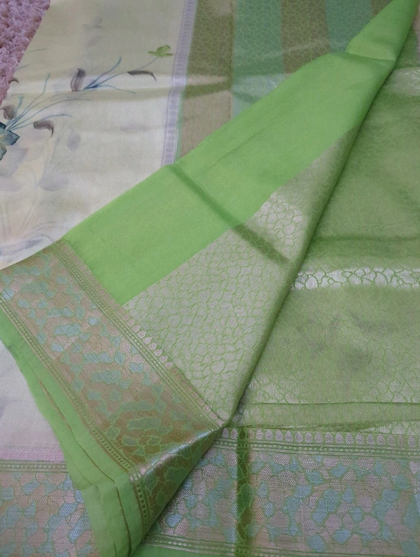 Mango Tusser Hand-painted  - green