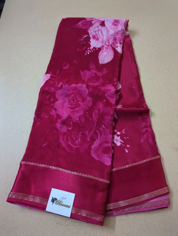 Pure Crepe With Satin Border  - pink 4