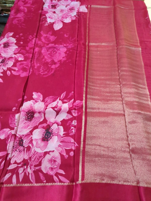 Pure Crepe With Satin Border  - pink 4