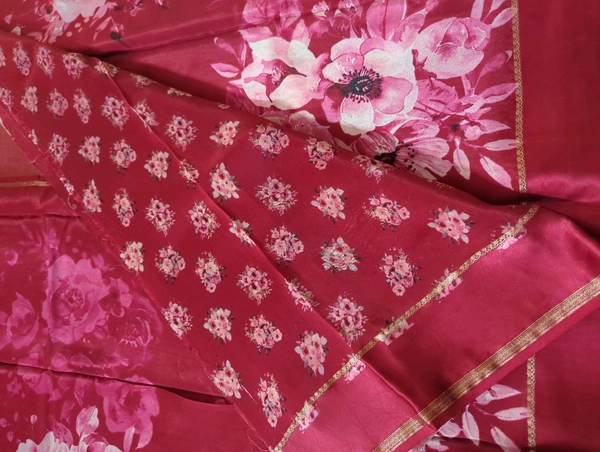 Pure Crepe With Satin Border  - pink 4