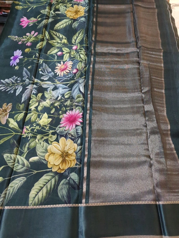 Pure Crepe With Satin Border  - dark green 2