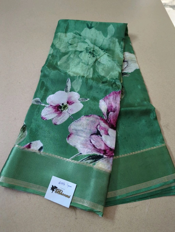 Pure Crepe With Satin Border  - Hippie Green 1