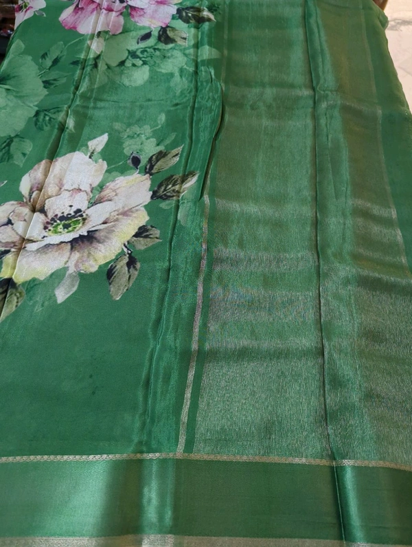 Pure Crepe With Satin Border  - Hippie Green 1