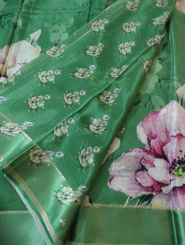 Pure Crepe With Satin Border  - Hippie Green 1