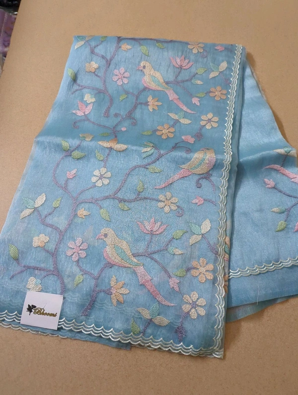 Soft Tissue  Embroidery  - sky blue
