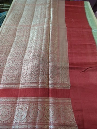 Tusser Mango Saree - Bright Red