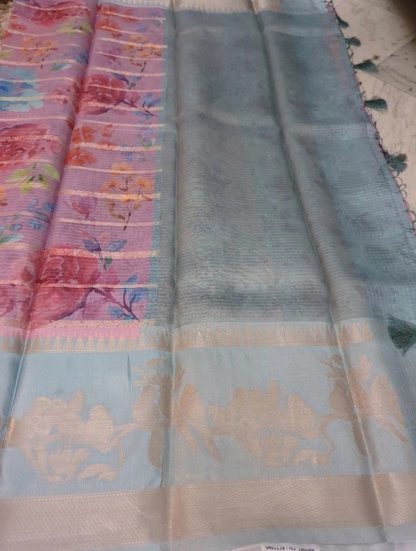 Silk Kota Designer  - sky blue
